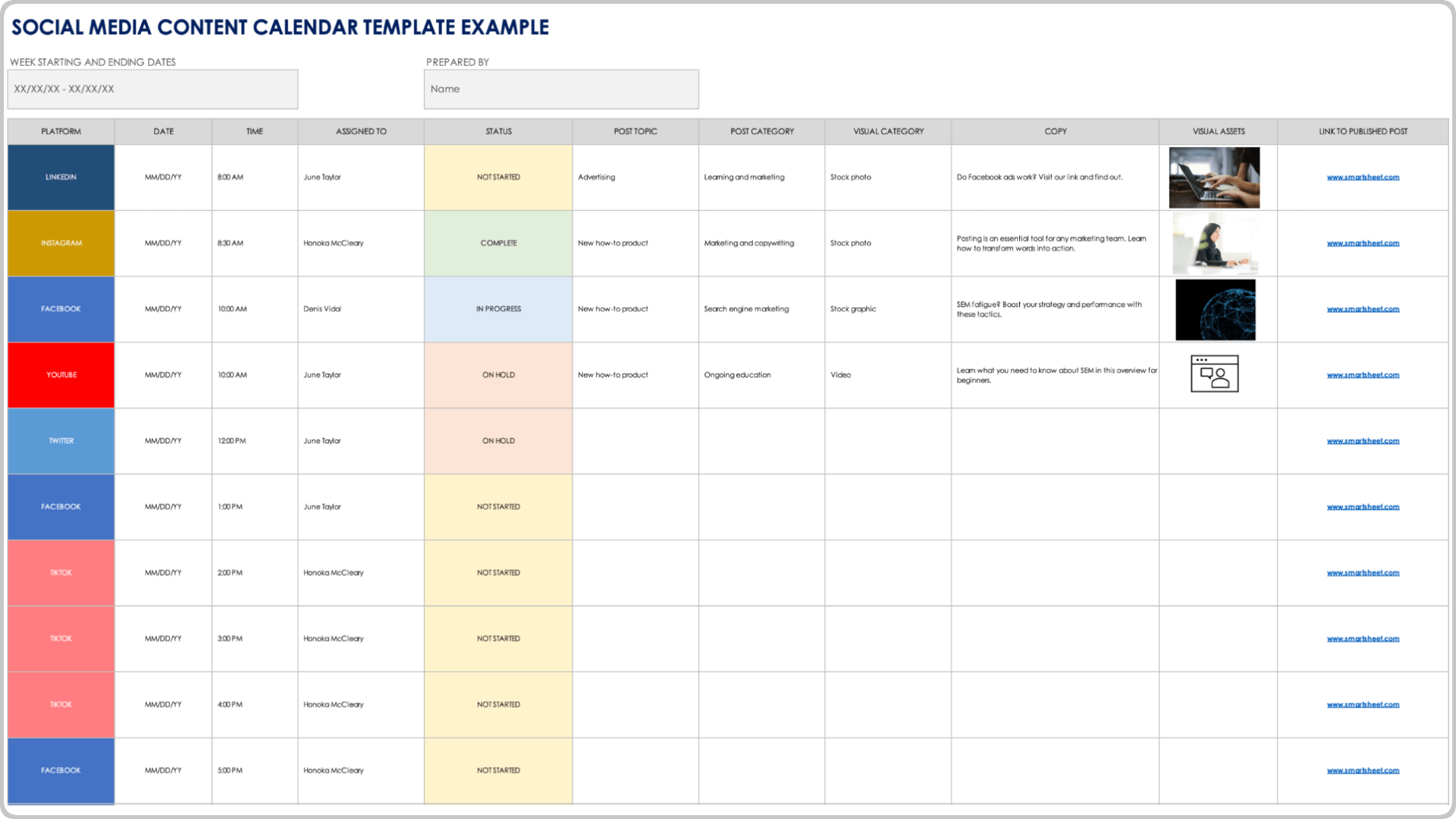 Social Media Content Calendar (PDF + Excel)